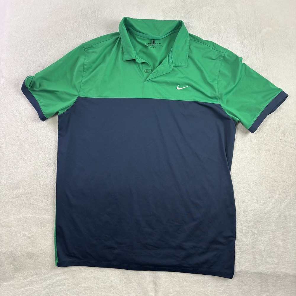 Nike Golf Dri-Fit Standard Fit Green Blue Short Sleeve Polo Shirt Men's Large